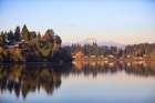 Bremerton, Washington State, USA. Autumn reflections, Olympic Mountains, The Brothers Mountain. Art Print